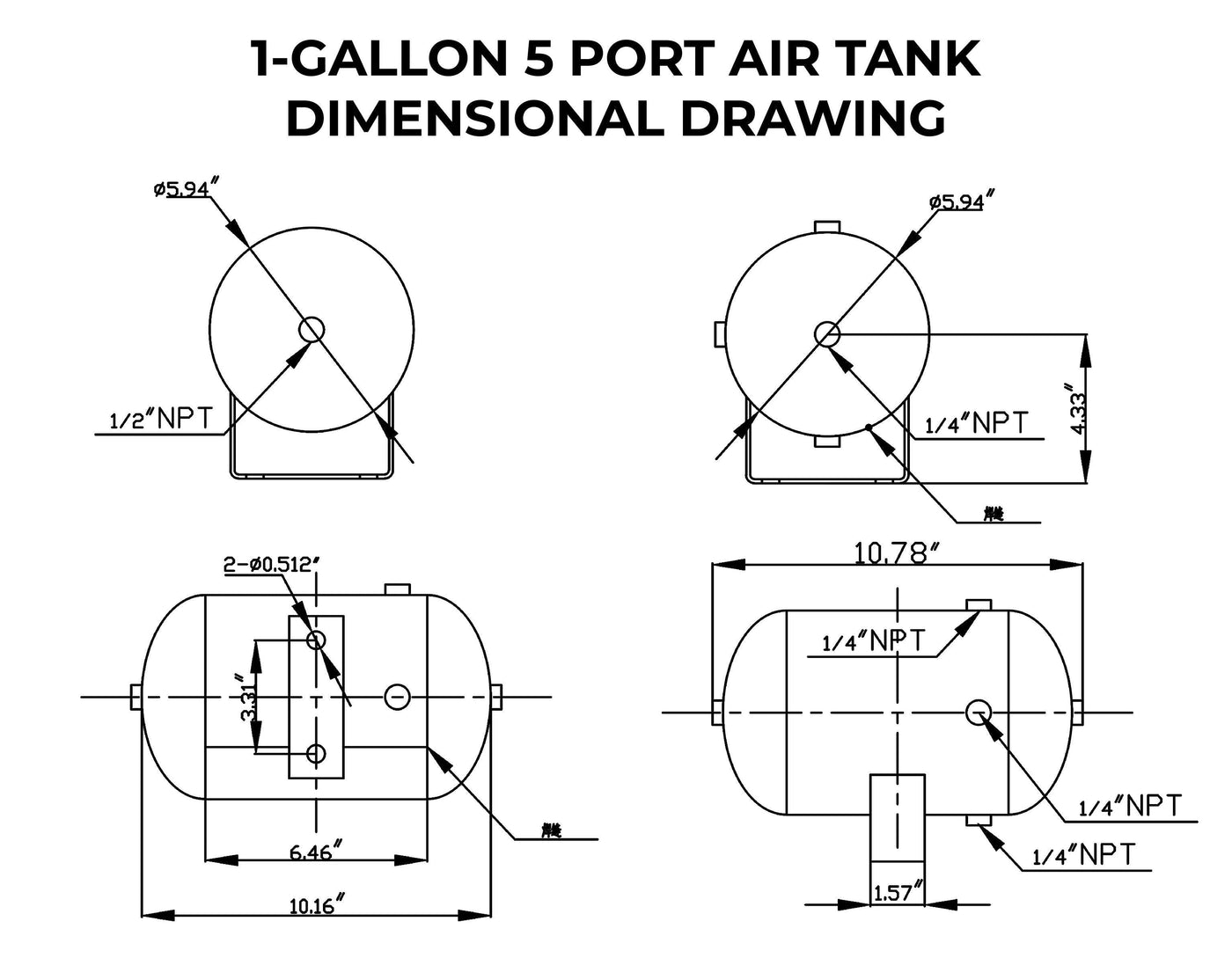Hornblasters 1 Gallon 5 Port Steel Air Tank Dimensions