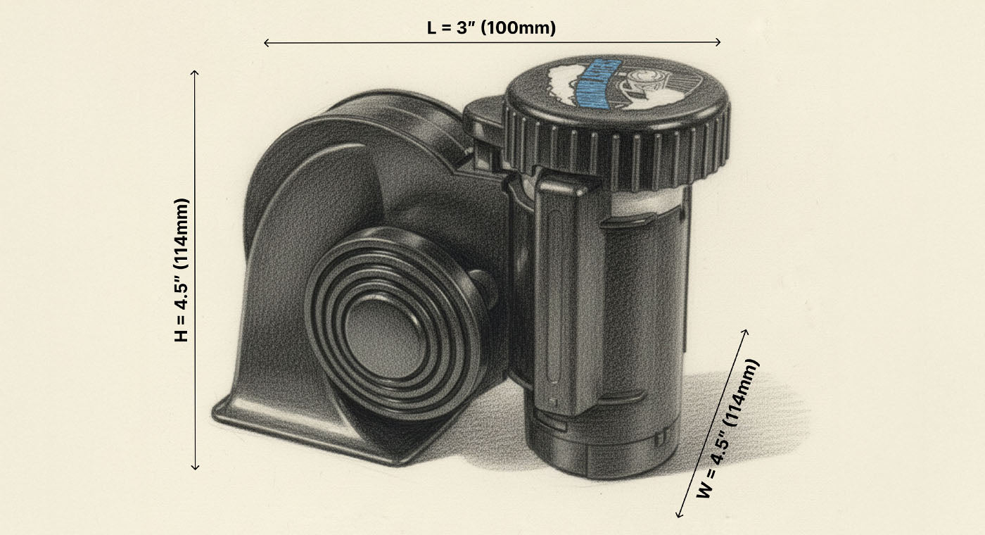 Hornblasters Electric Truck Horn Dimensions