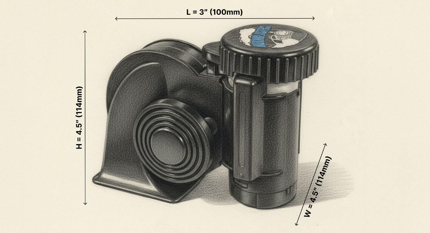 Hornblasters Electric Truck Horn Dimensions