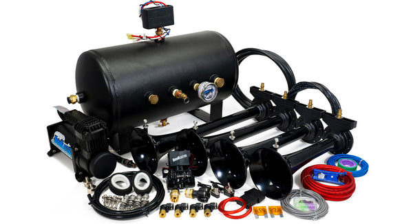 Experience the ultimate in sound with the Shocker XL 5-gallon train horn  kit from HornBlasters. Get the loudest train horn kit available and make a  statement on the road.