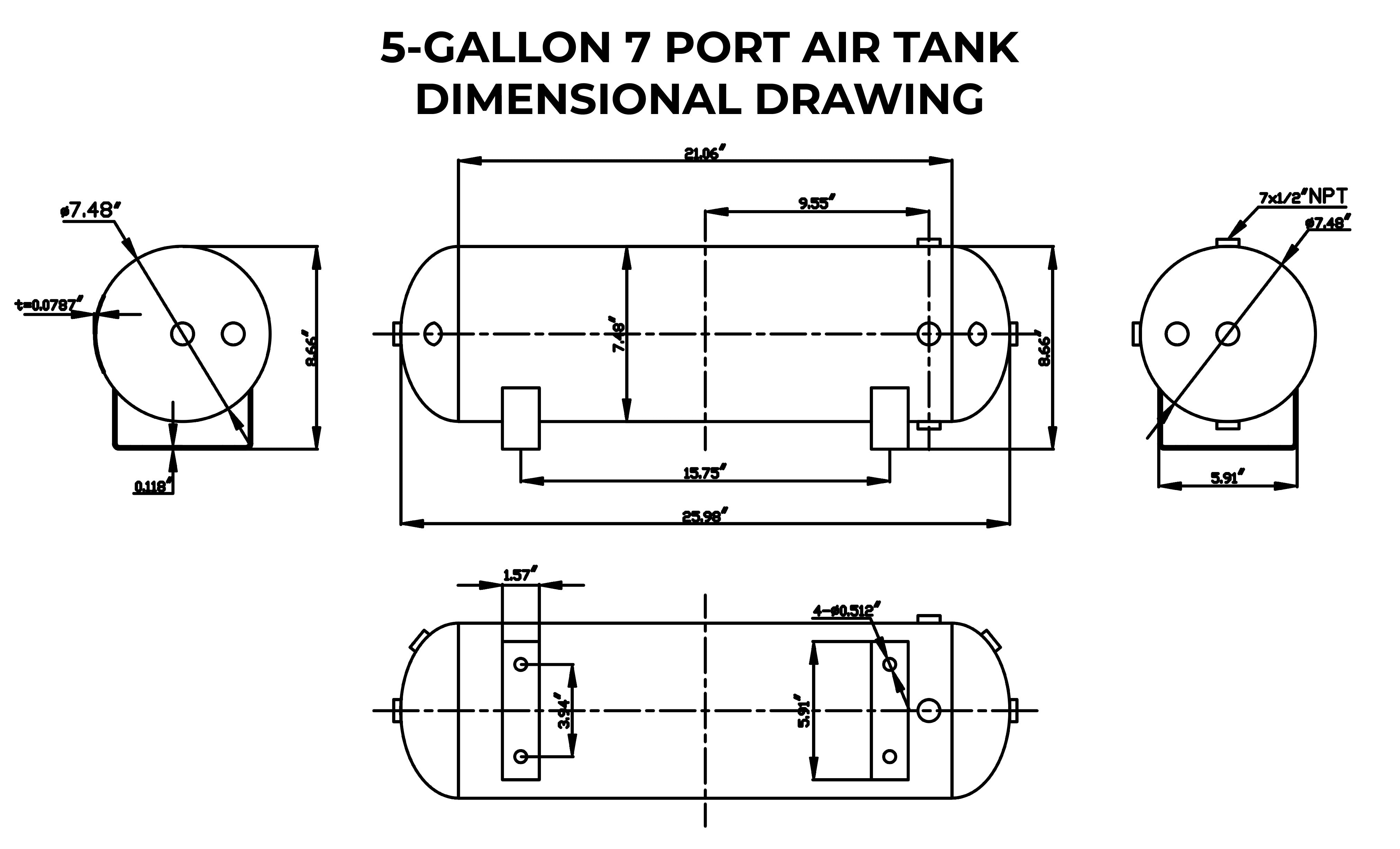 7-Port 5 Gallon Steel Air Compressor Tank | HornBlasters
