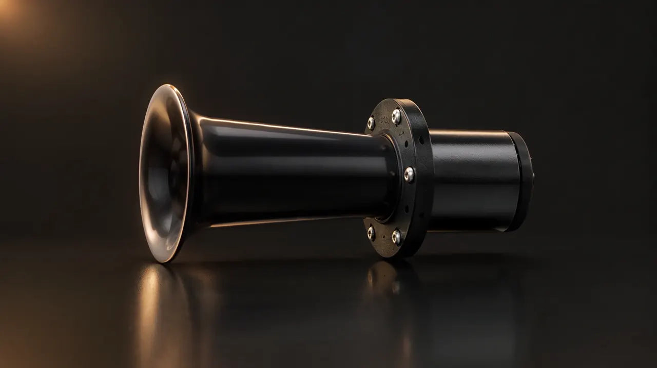 The Stealth Black finish of the Motor-Driven Oogah Klaxon Horn, assembled