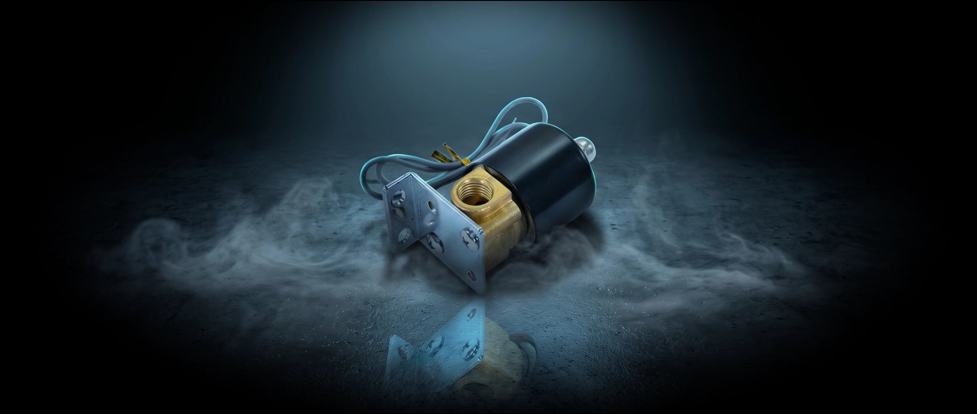 HornBlasters Brass 1/4" Electric Air Valve in dramatic cinematic light